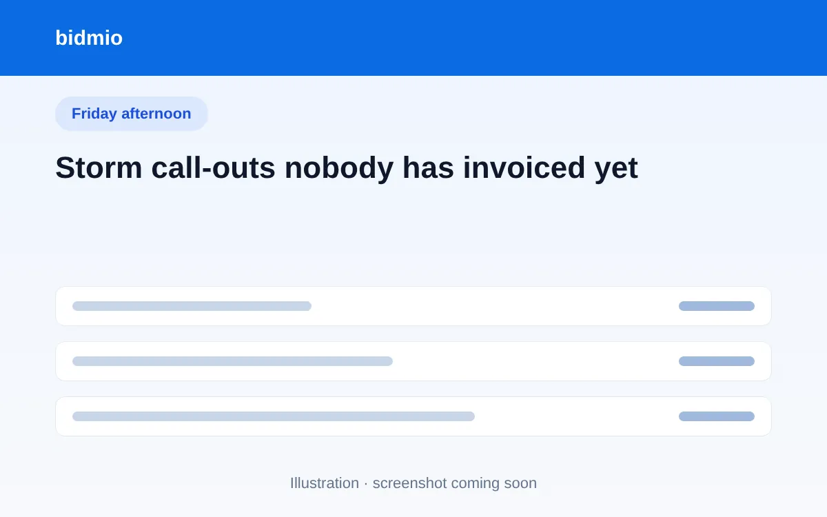 Overview of finished storm call-outs that have not been invoiced yet